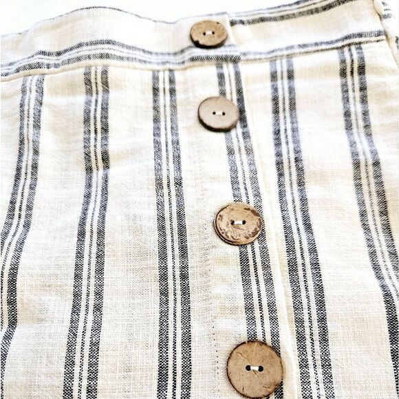 NWT Zara Cotton Linen Look Striped Ecru Button-Front High Waist Skort Skirt L - Picture 8 of 13